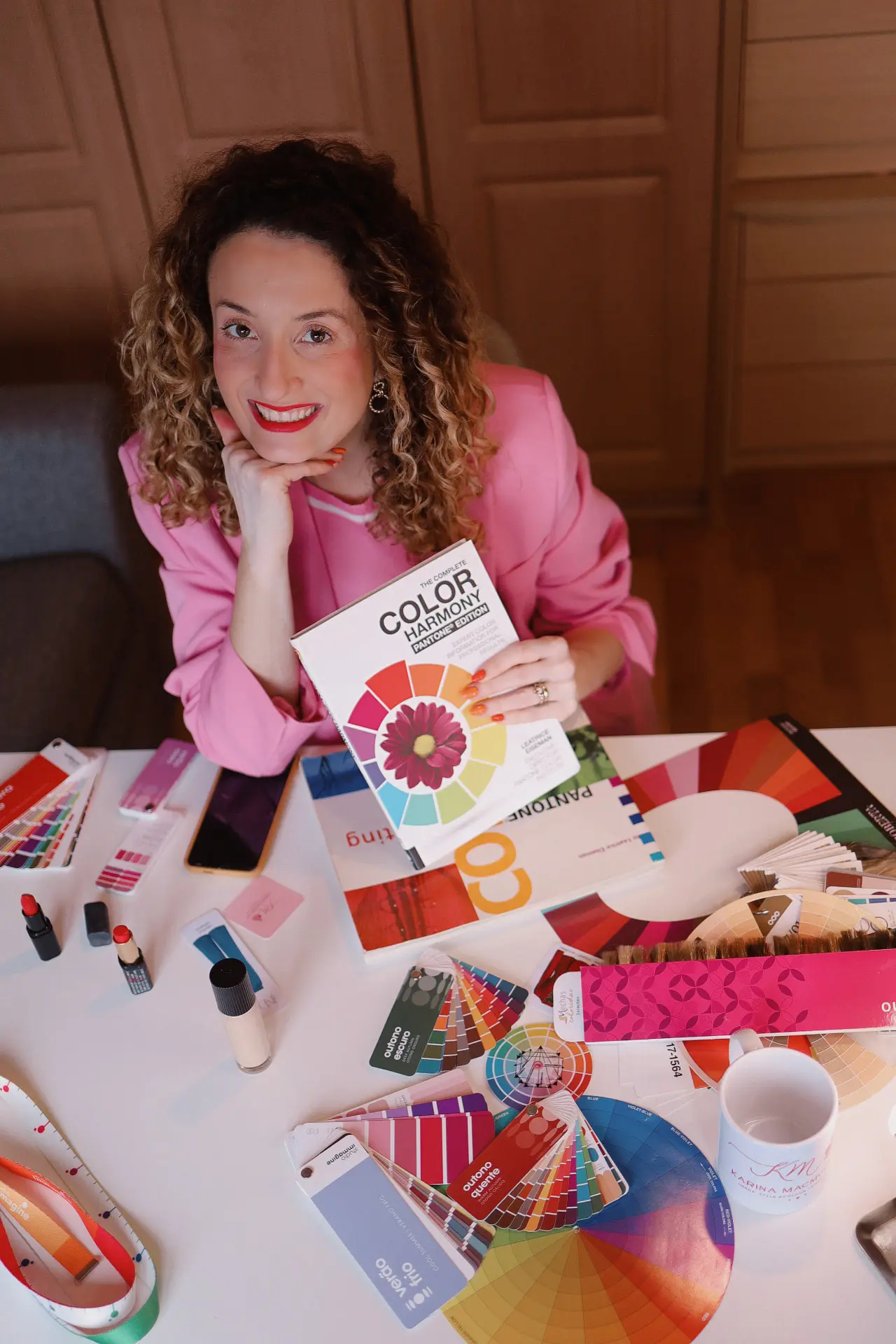 Karina MacMullan with professional colour analysis tools and the Color Harmony book