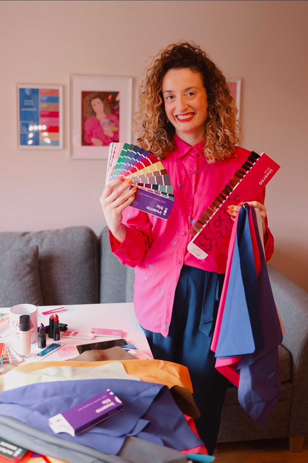 Karina MacMullan with a cool winter colour fan and drapes